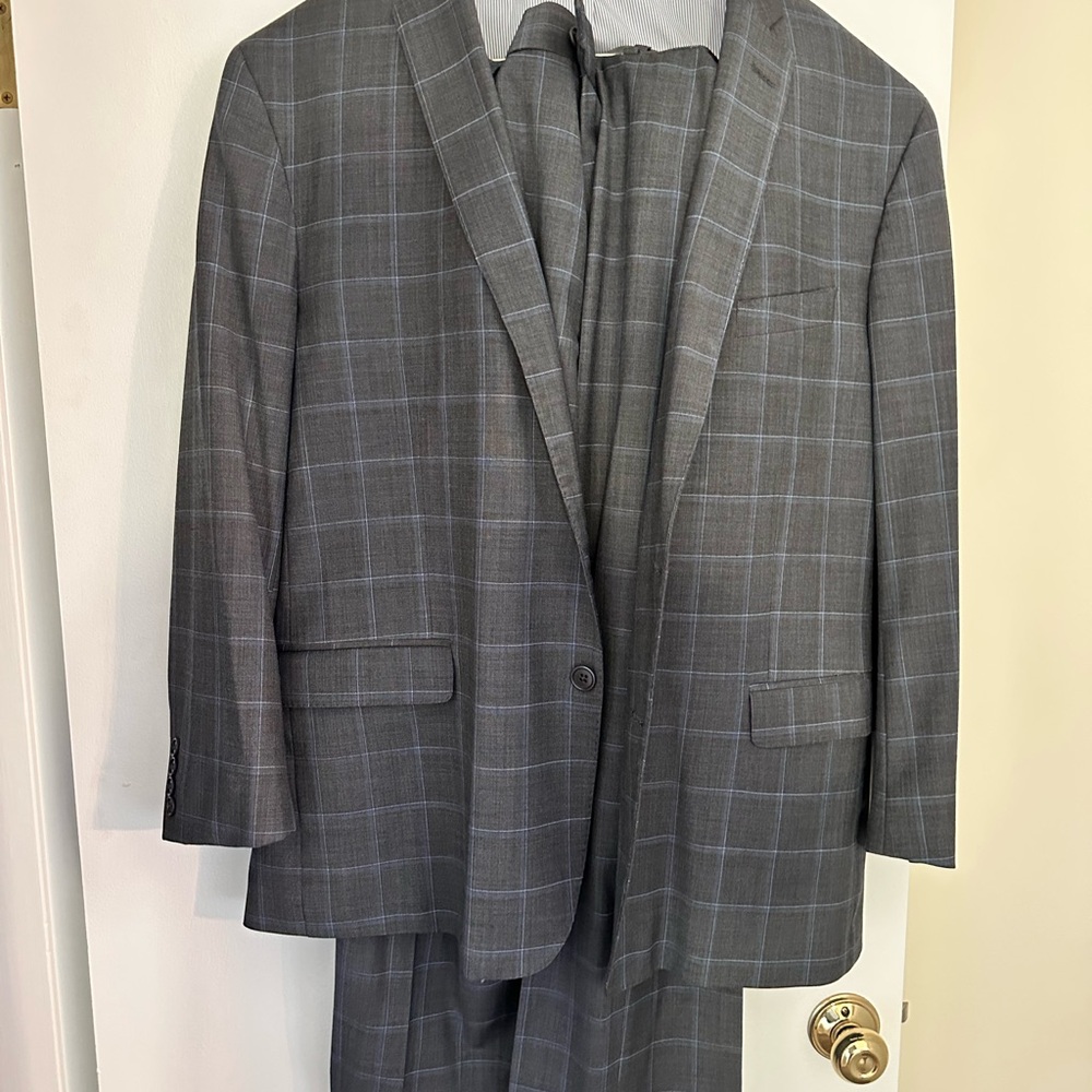 Brooks Brothers Gray Windowpane Suit Classic Wool Blend